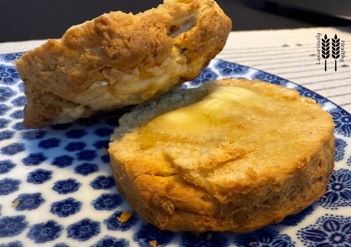 hot split cheese scone with melting butter